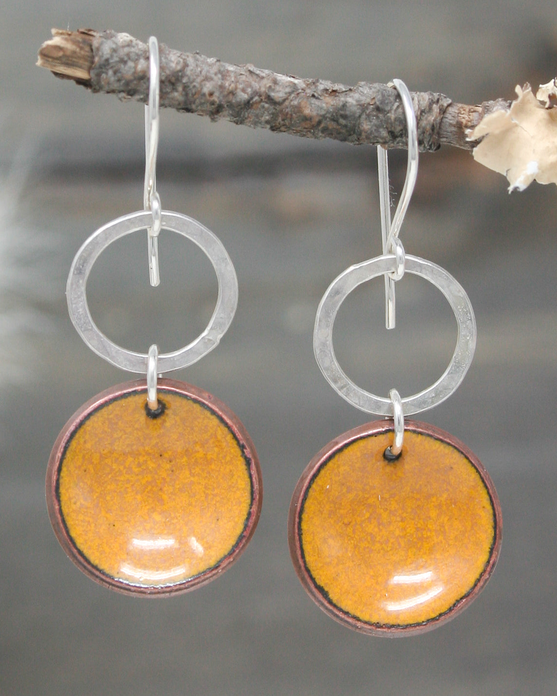 fish and hooks elliott Copper Enameled penny on hoops earrings Fawn