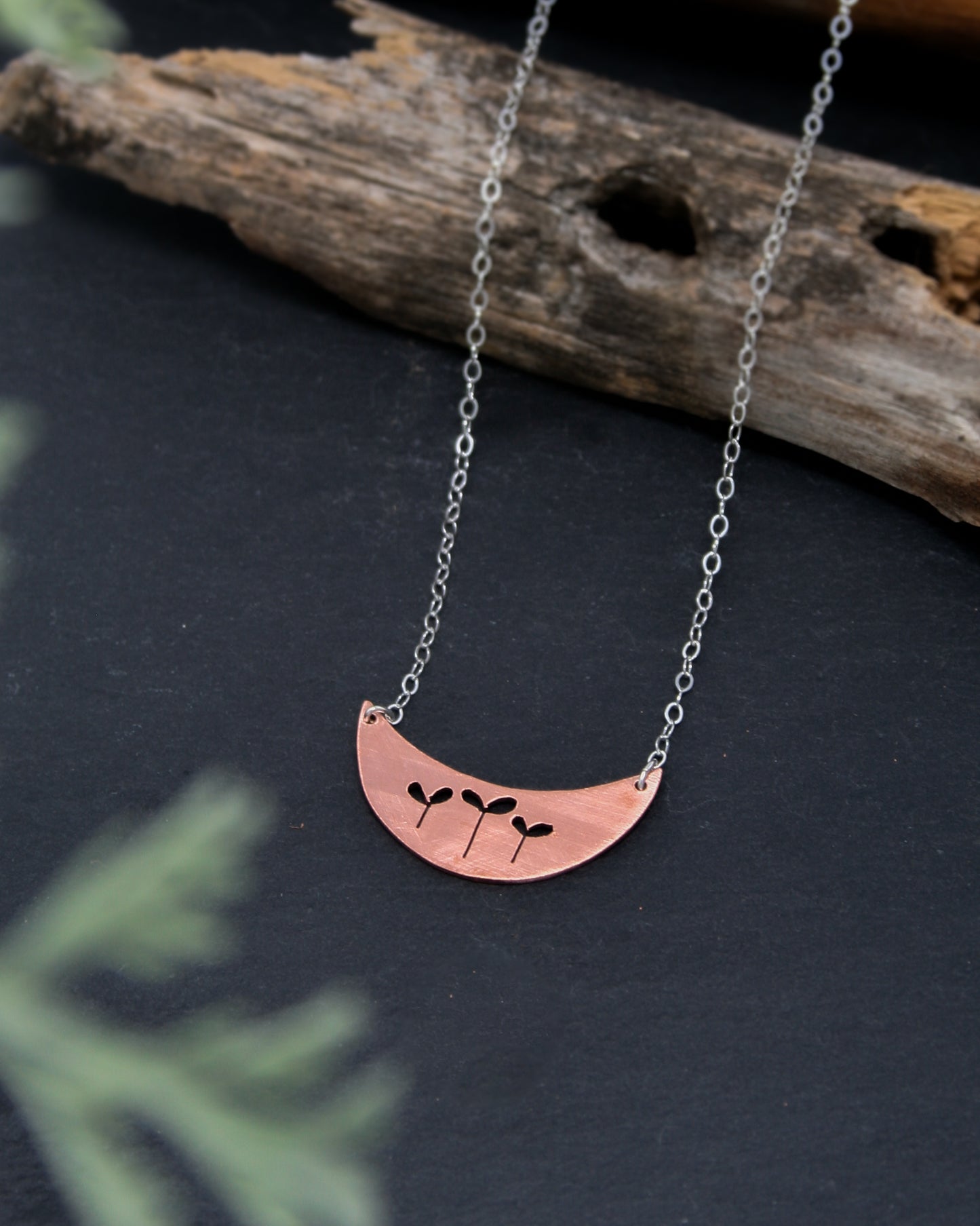 Botanical small Moon necklace