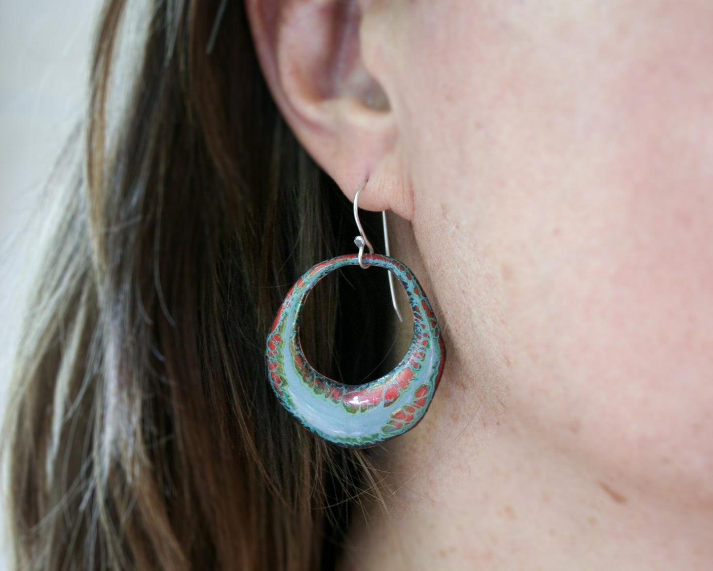 enamel batik earrings worn