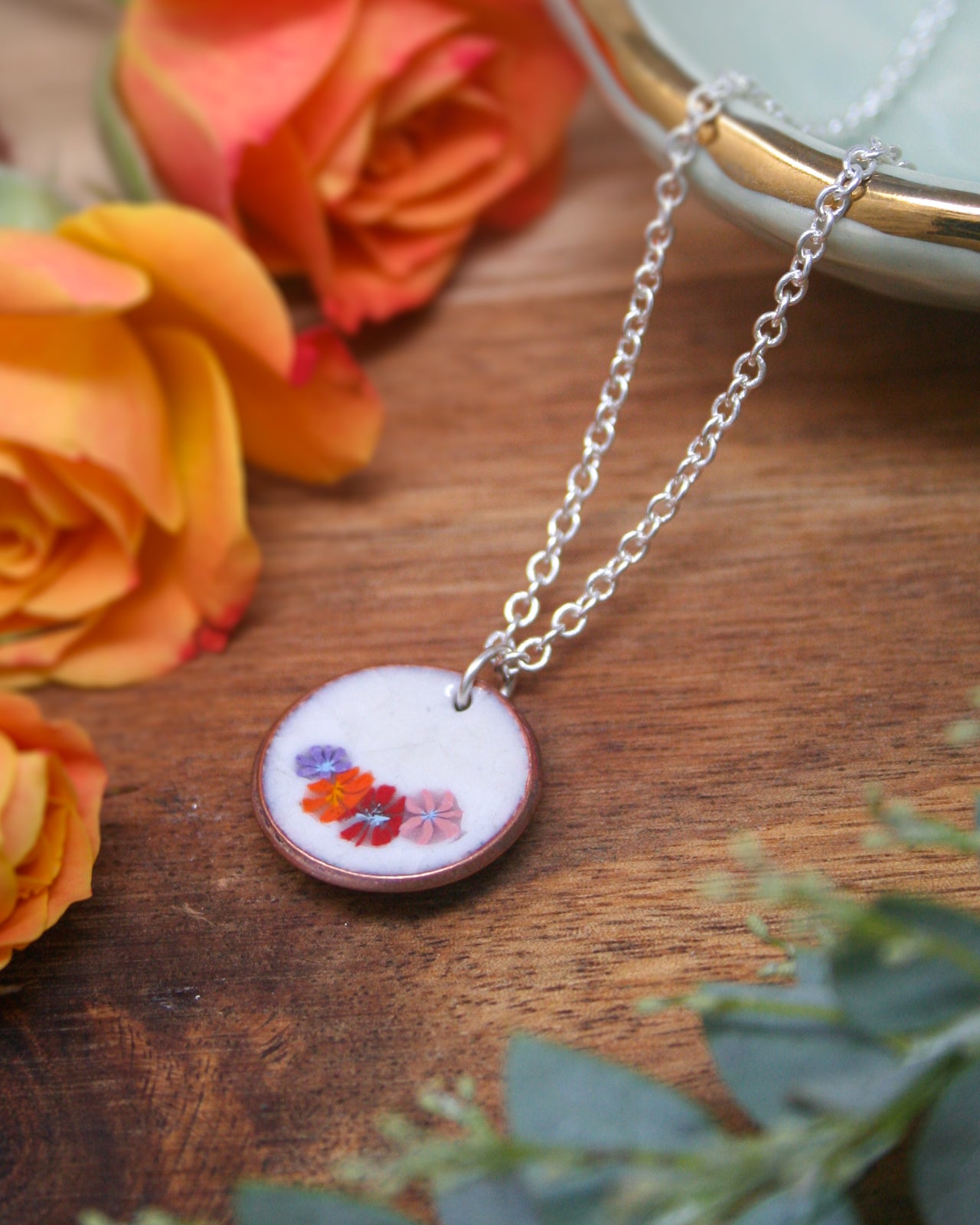 Fiora Penny Pendant Necklace – Handmade Charm Necklace With Flower Enamel Design