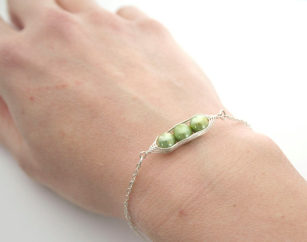 Birthstone pea pod bracelet with crystals [made to order]