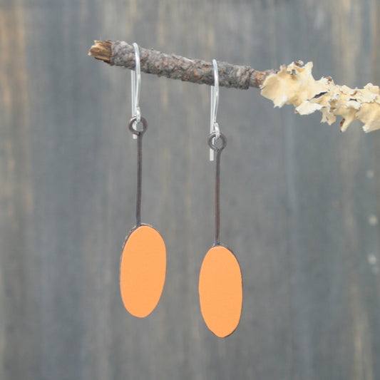 a pair of earrings hanging from a tree branch