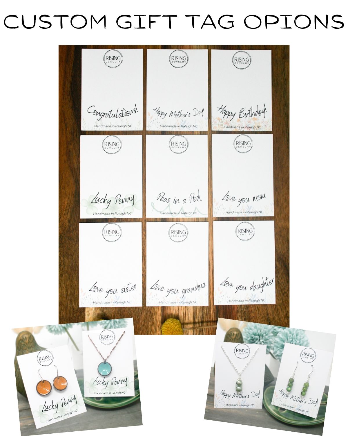 a set of four cards with the words custom gift tags on them