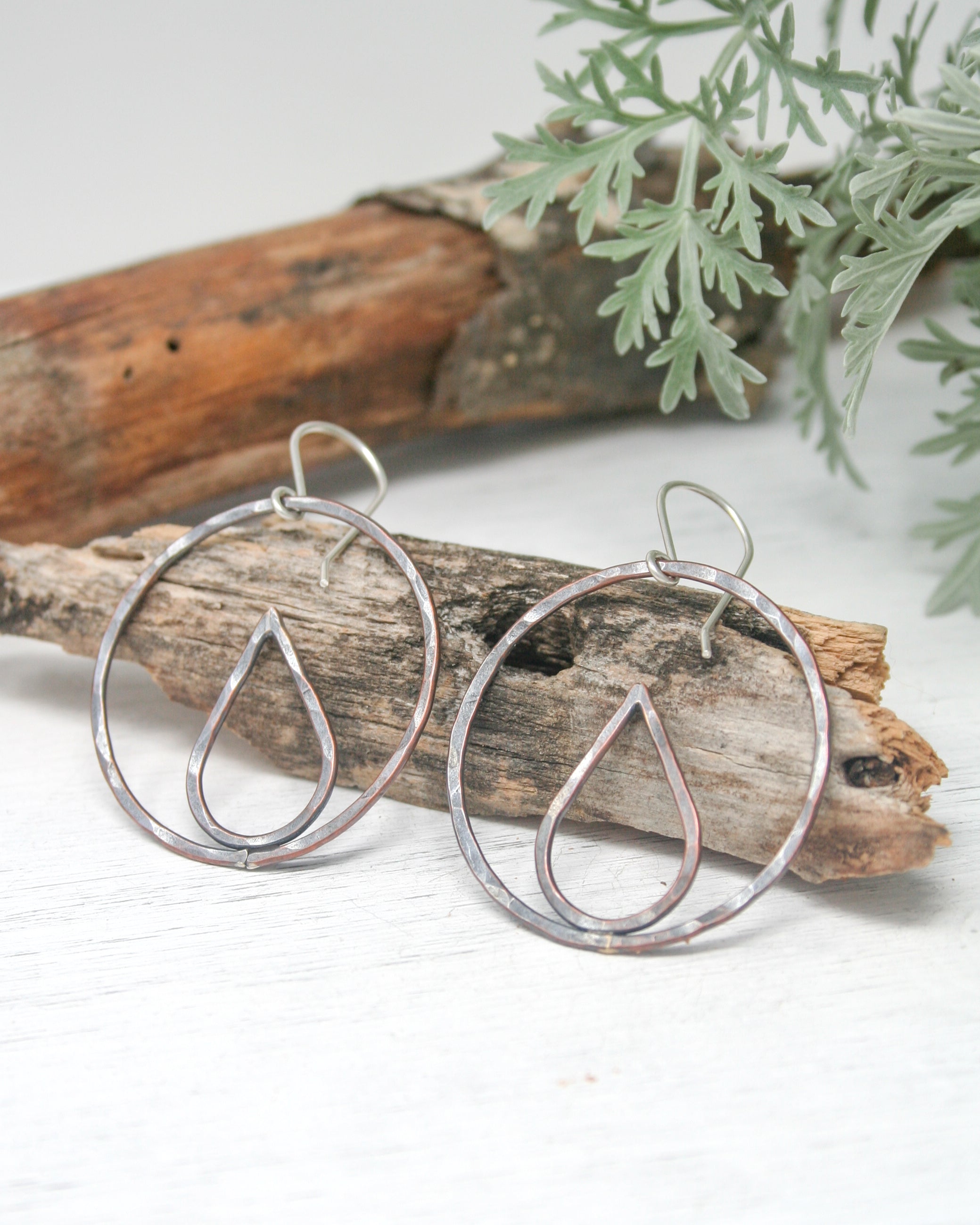 Antiqued Copper Hammered Hoop Earrings - White Magnesite - Pillar of Salt  Studio, Inc.