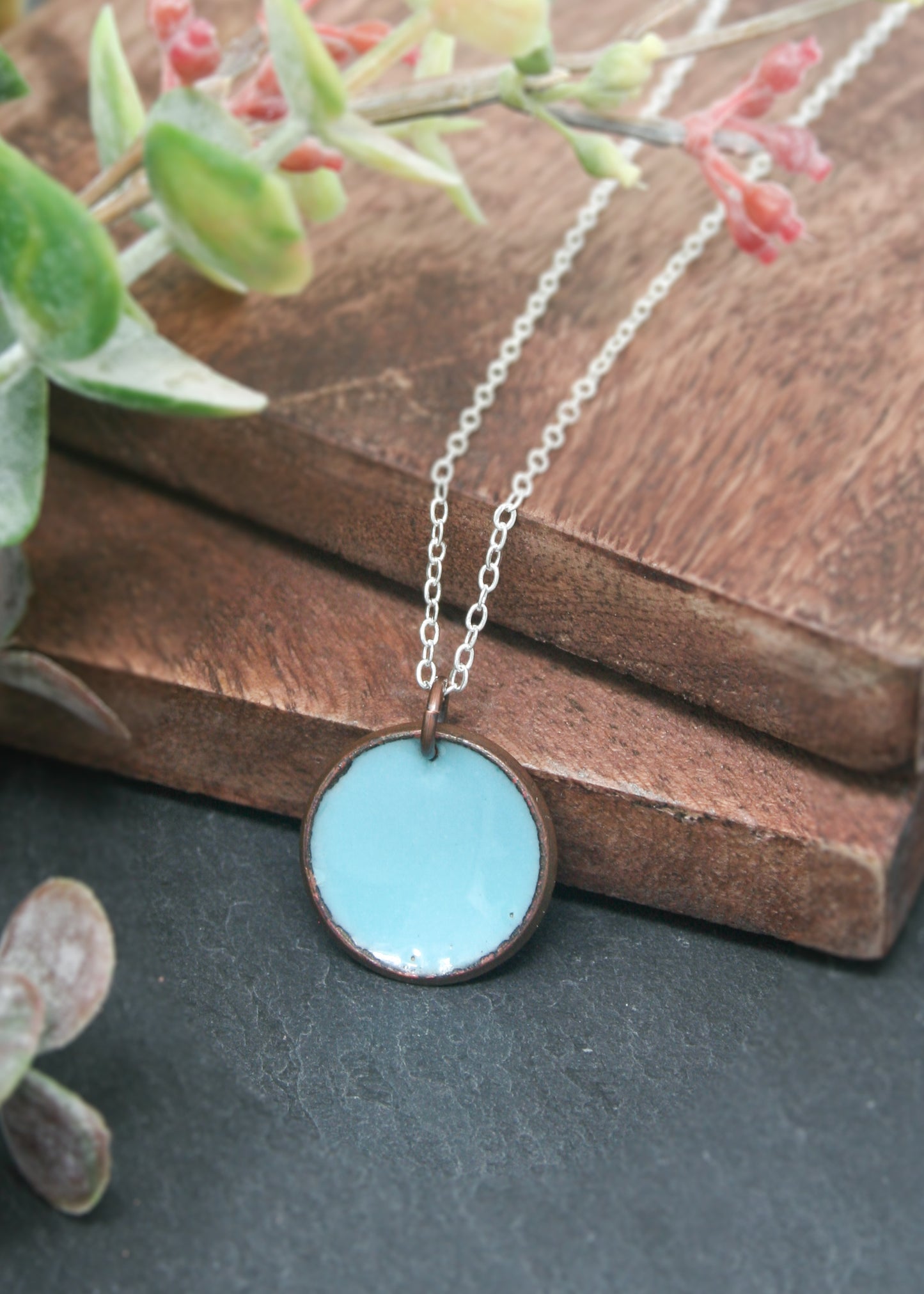 Robin's Egg Enameled penny pendant necklace [ready to ship]