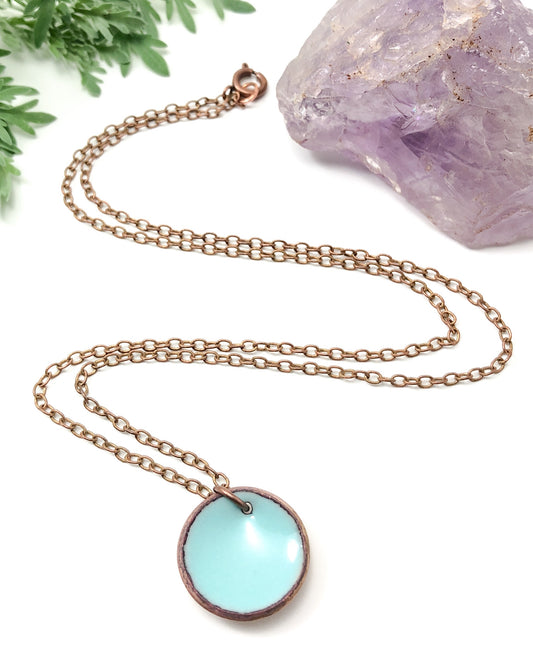 Sky Enameled penny pendant necklace [ready to ship]