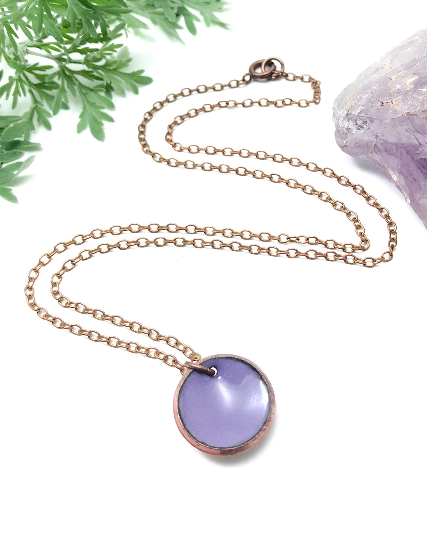 Wisteria Enameled penny pendant necklace [ready to ship]
