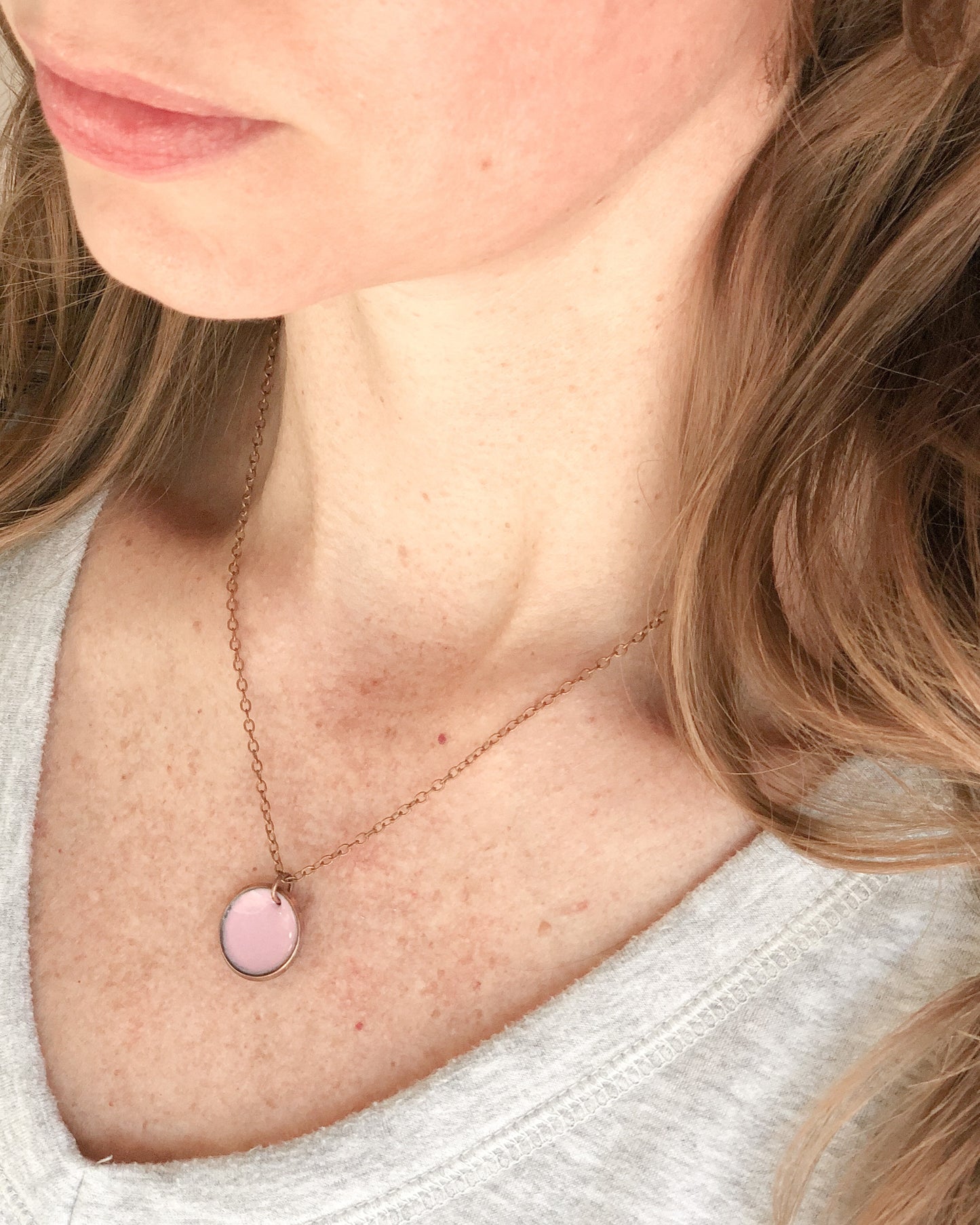 Blush Enameled penny pendant necklace [ready to ship]