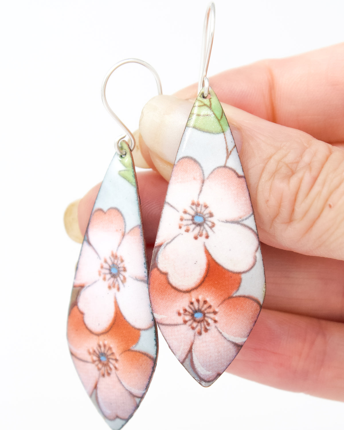Vintage Revival Earrings, Pink Posy, Leaf