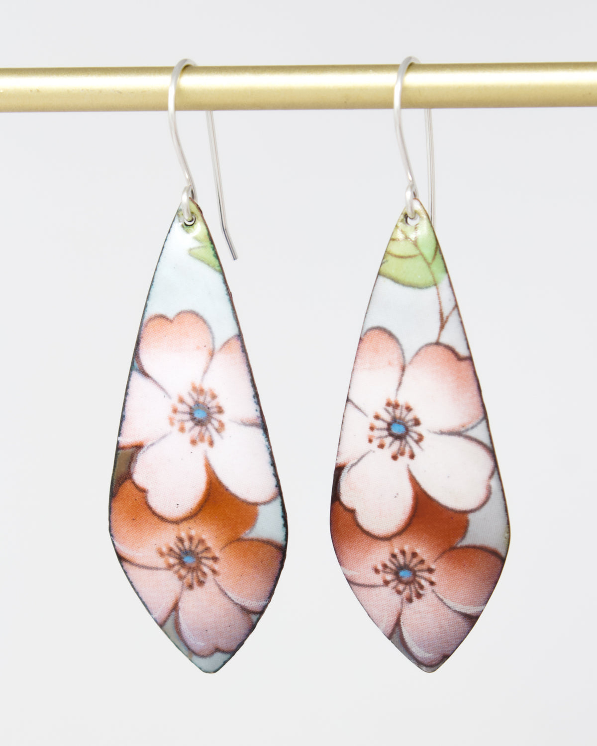 Vintage Revival Earrings, Pink Posy, Leaf