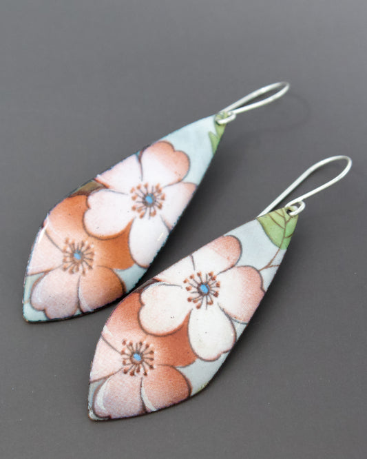 Vintage Revival Earrings, Pink Posy, Leaf