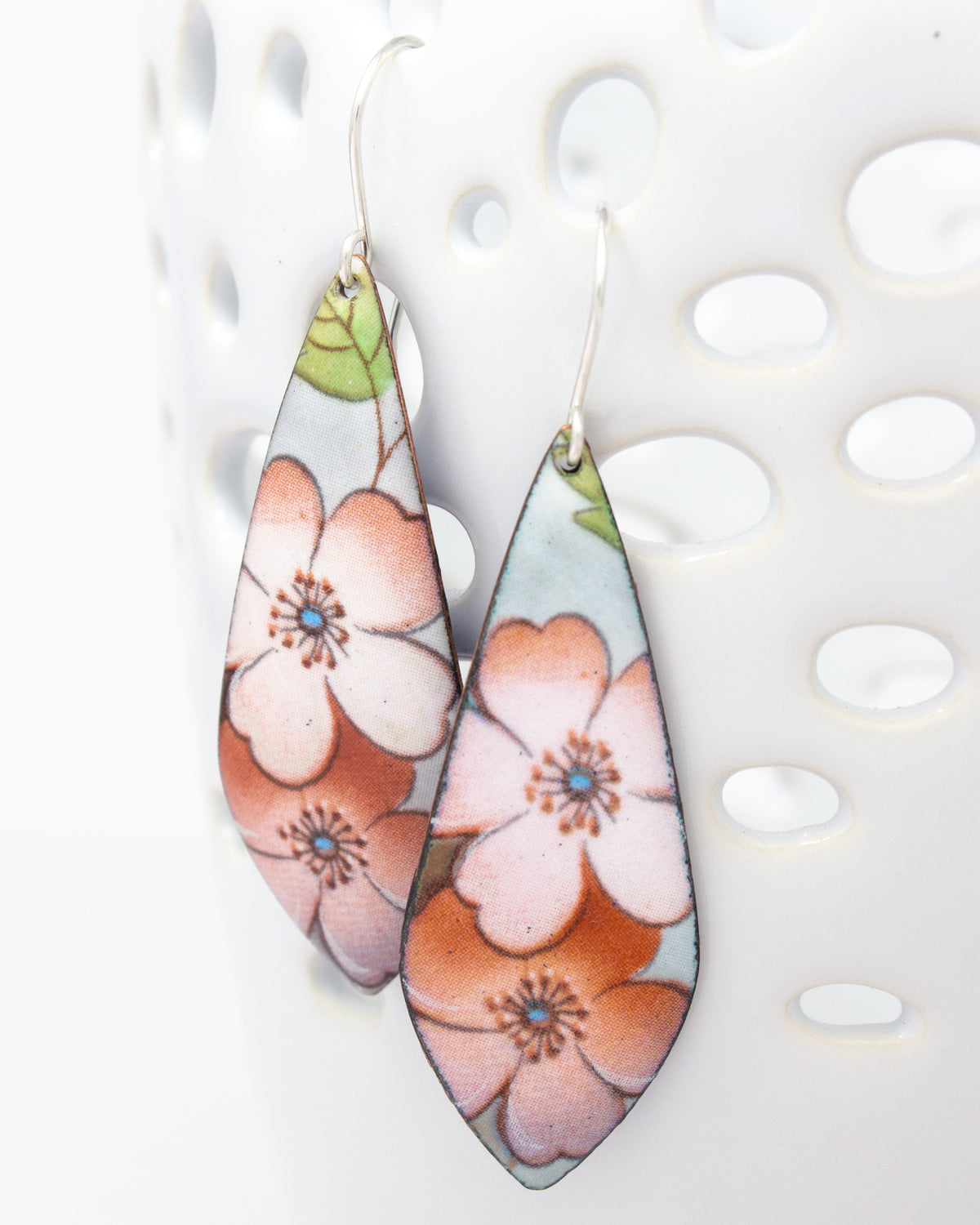 Vintage Revival Earrings, Pink Posy, Leaf