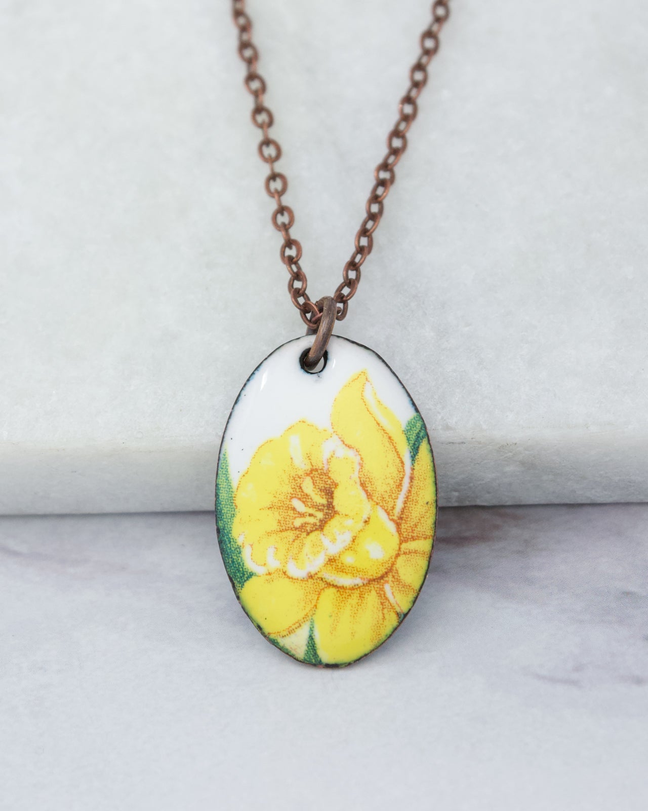 Daffodil Vintage Revival Necklace, March birthday Flower. Small medallion