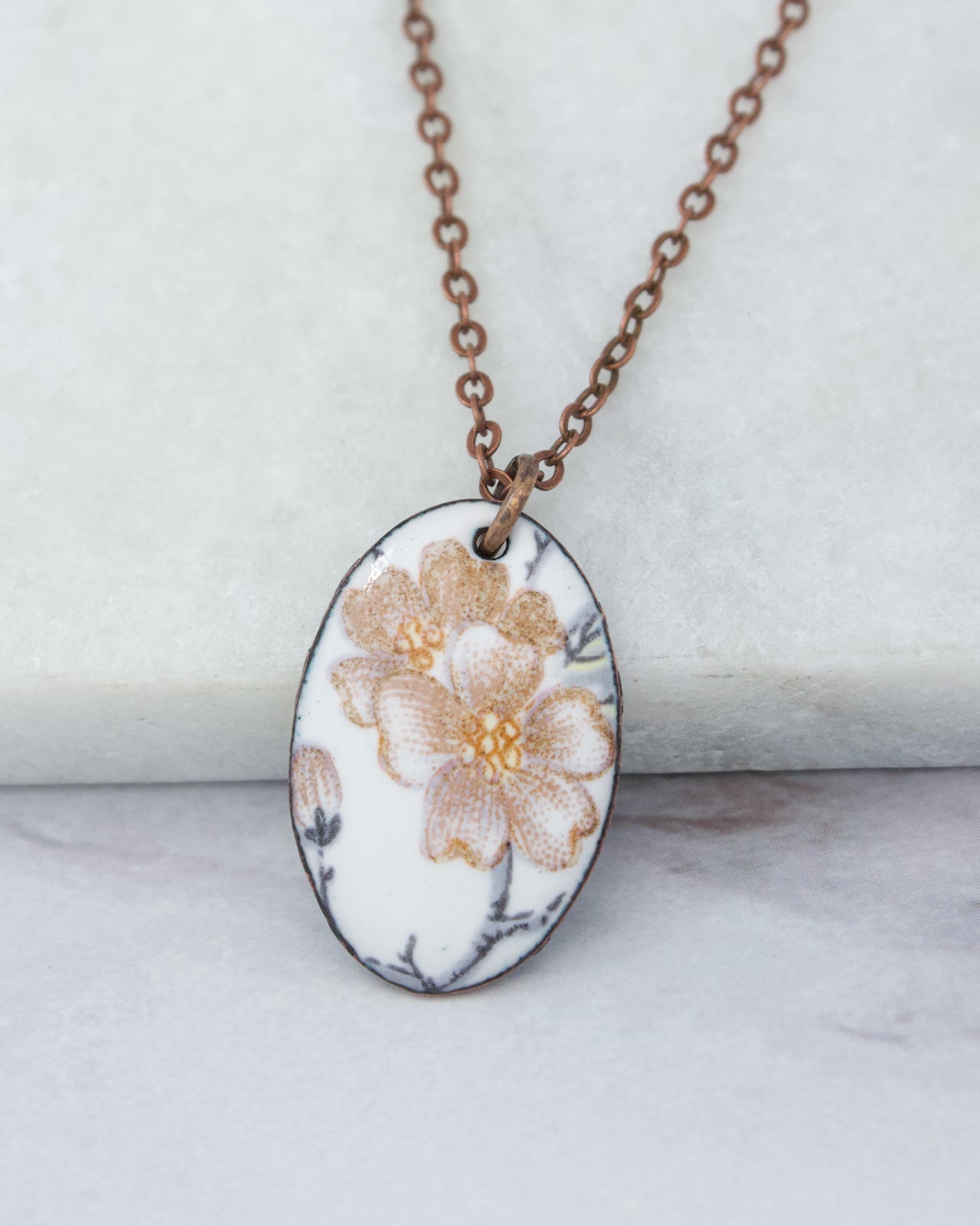 Cherry Blossom Vintage Revival Necklace, March birthday Flower. Small medallion