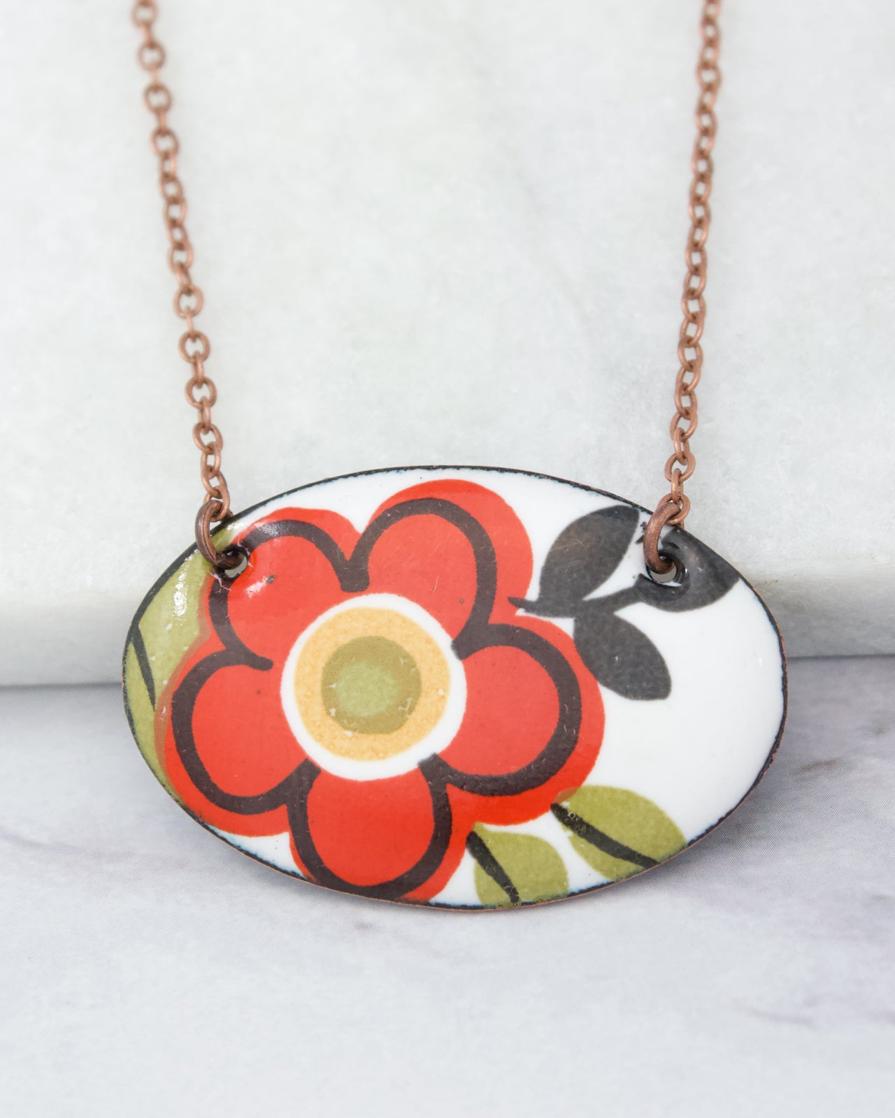 Vintage Revival Necklace, Retro Flower, Large Pendant