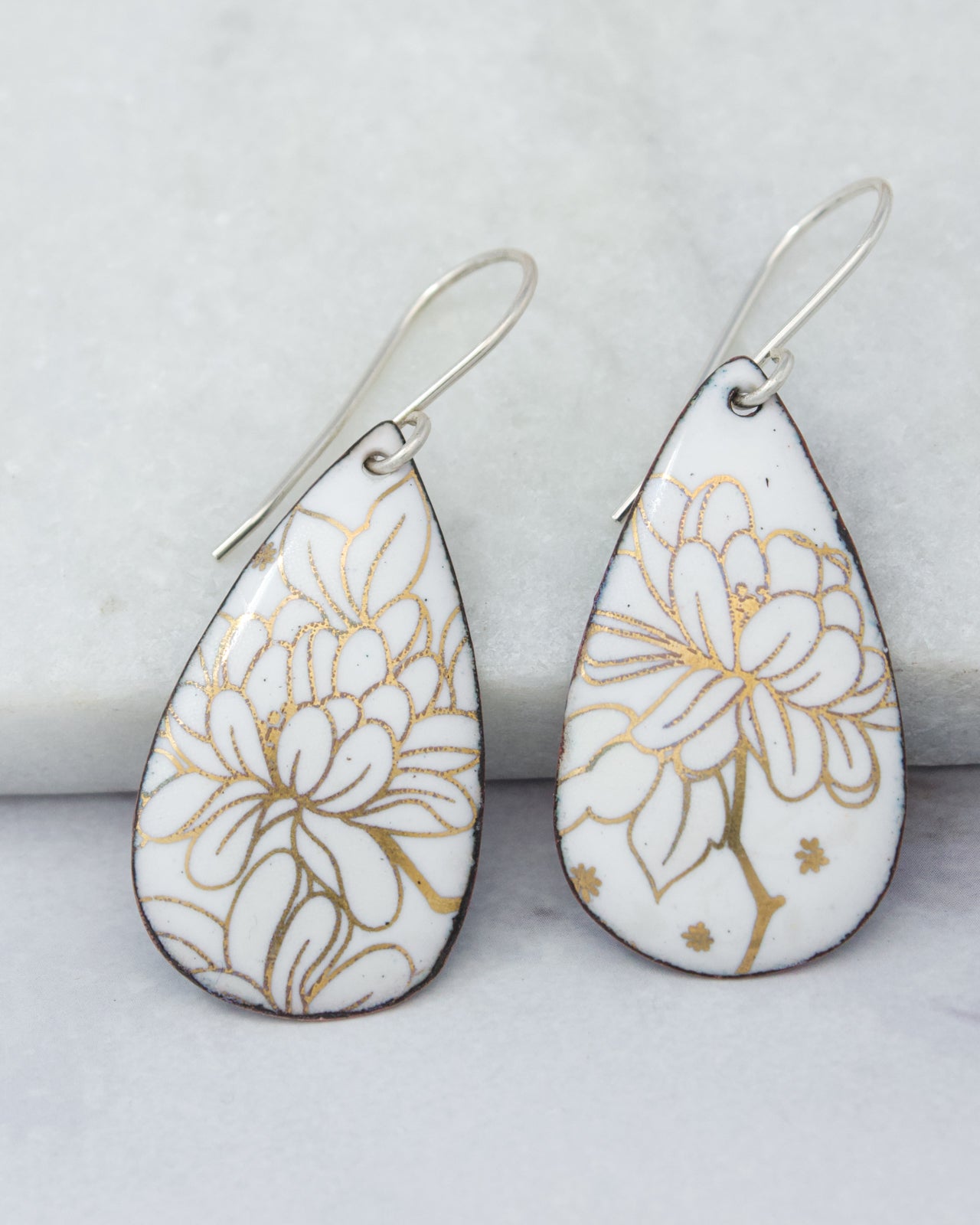 Vintage Revival Earrings, Frost Lotus, Teardrop