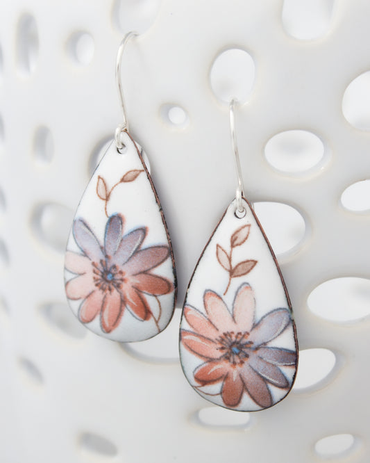 Pink Posy Vintage Revival Earrings, Teardrop