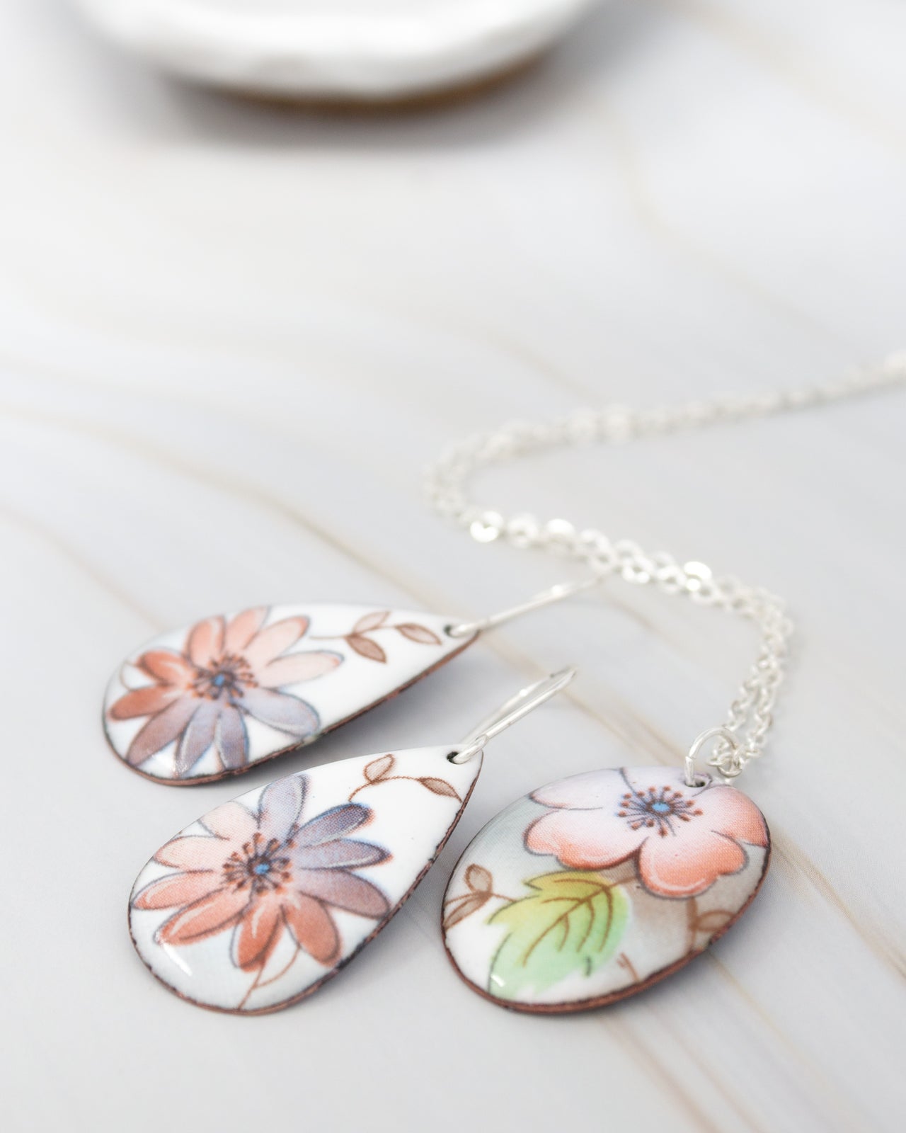 Pink Posy Vintage Revival Earrings, Teardrop