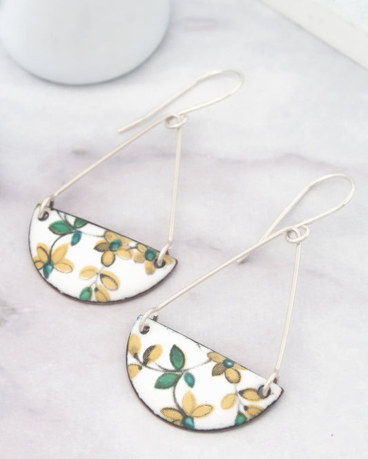 A pair of earrings with a floral design on a white background.