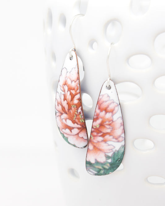 Peony Vintage Revival Earrings – November Birthday Flower, Large Drop