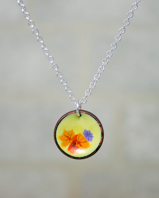 Fiora Penny Pendant Necklace – Handmade Charm Necklace With Flower Enamel Design