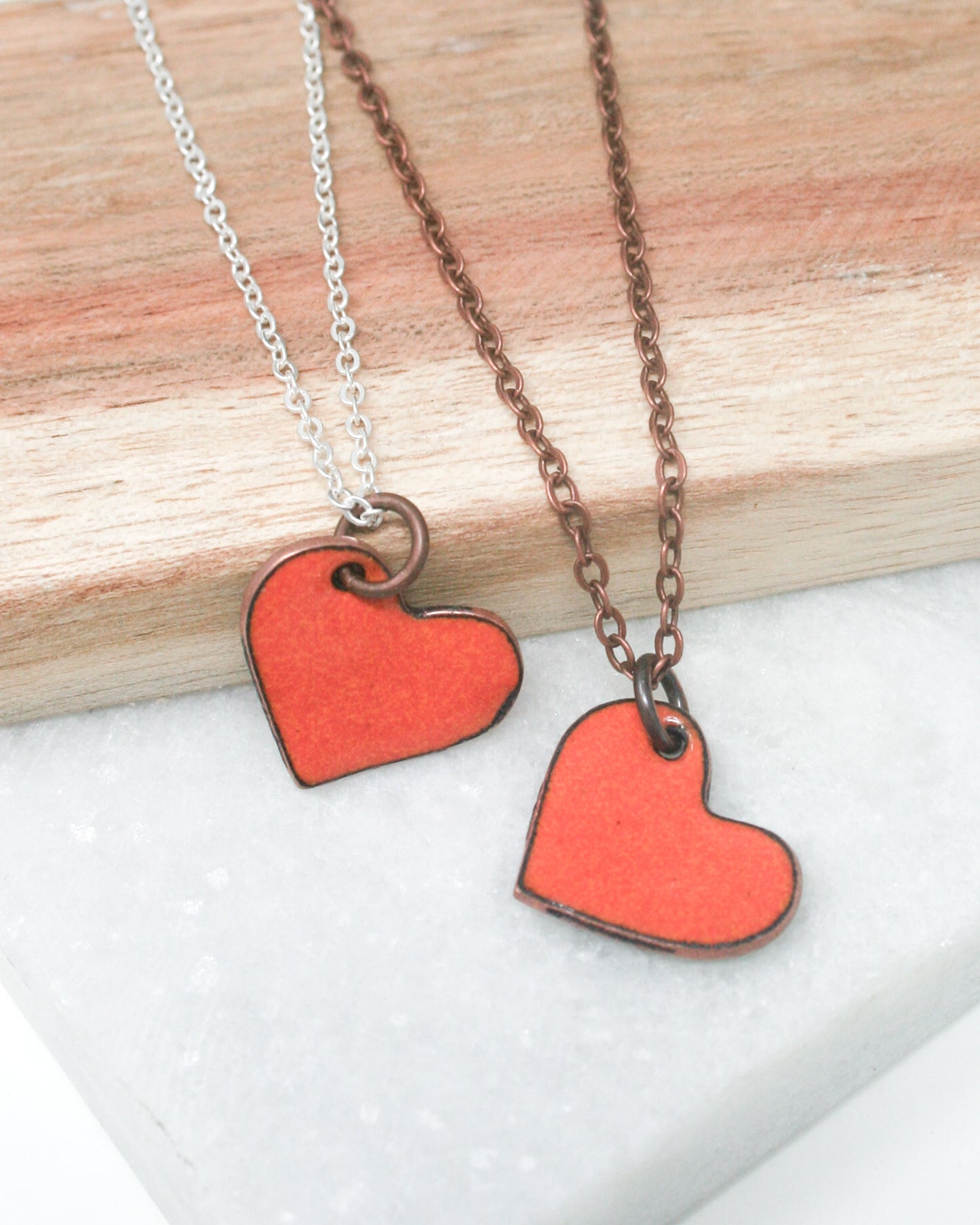 Enamel heart necklaces