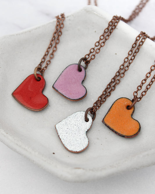 Enamel heart necklaces
