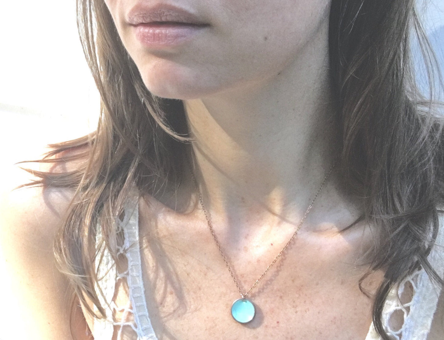 Robin's Egg Enameled penny pendant necklace [ready to ship]