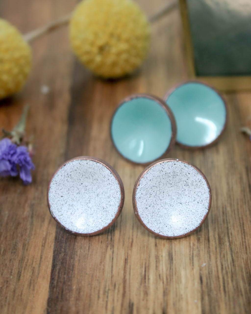 Enameled penny post earrings