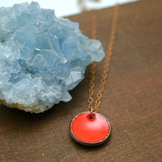 Scarlet Enameled penny pendant necklace [ready to ship]