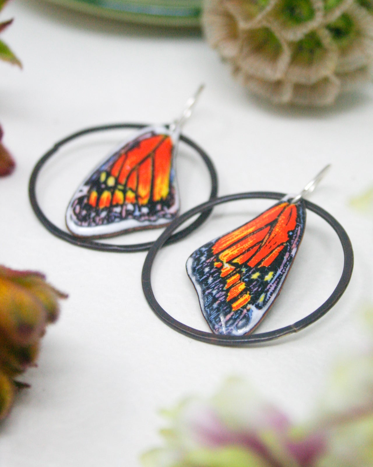 Butterfly Wing Earrings – Handmade Copper & Sterling Silver Hooks, Limited Edition