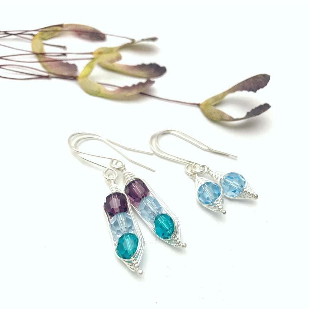Birthstone Pea pod earrings with Crystals [made to order]