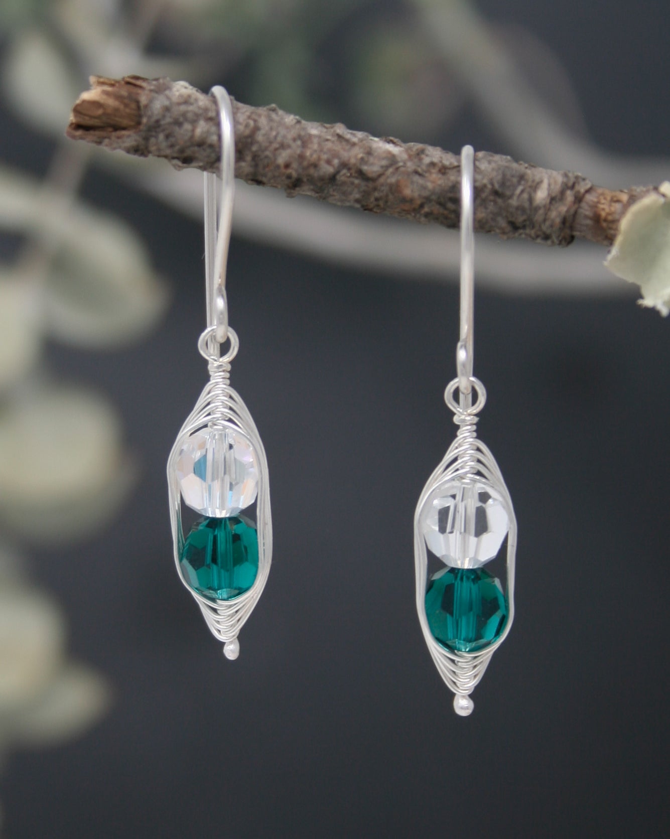 Birthstone Pea pod earrings with Crystals [made to order]