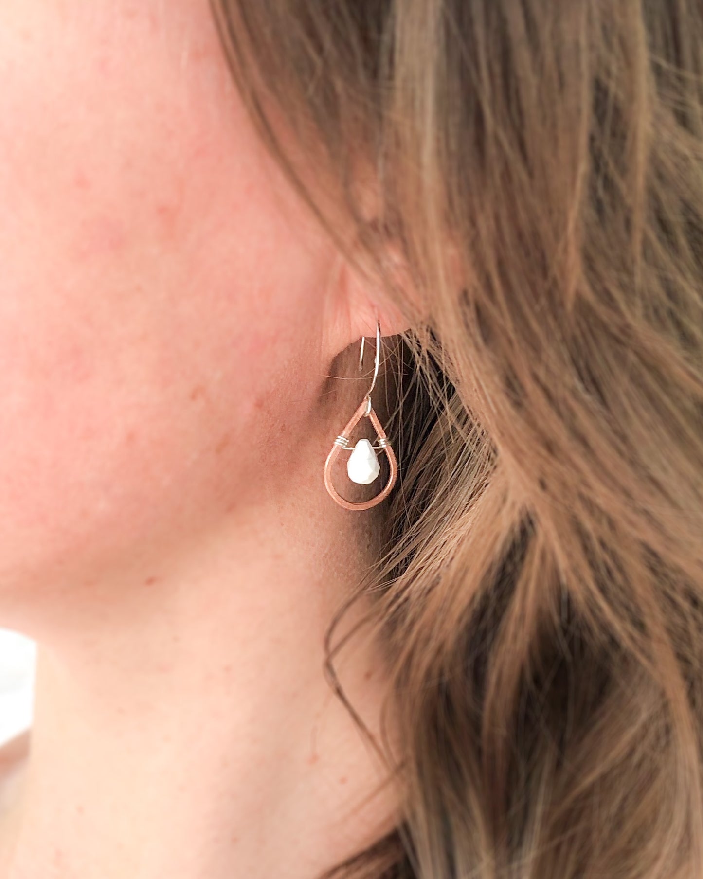 Whimsy drops copper small earrings with gemstone drop [made to order]