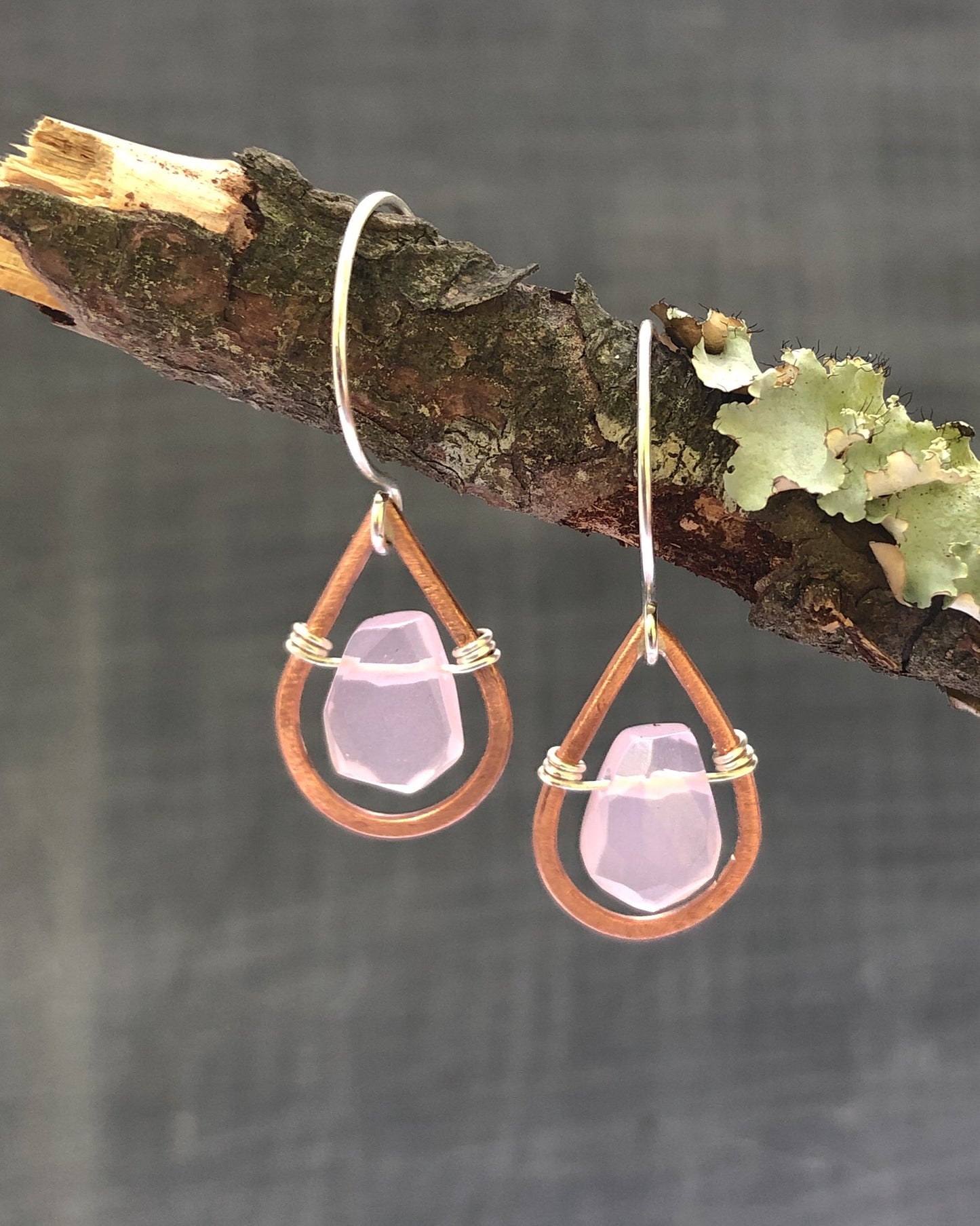 Whimsy drops copper small earrings with gemstone drop [made to order]