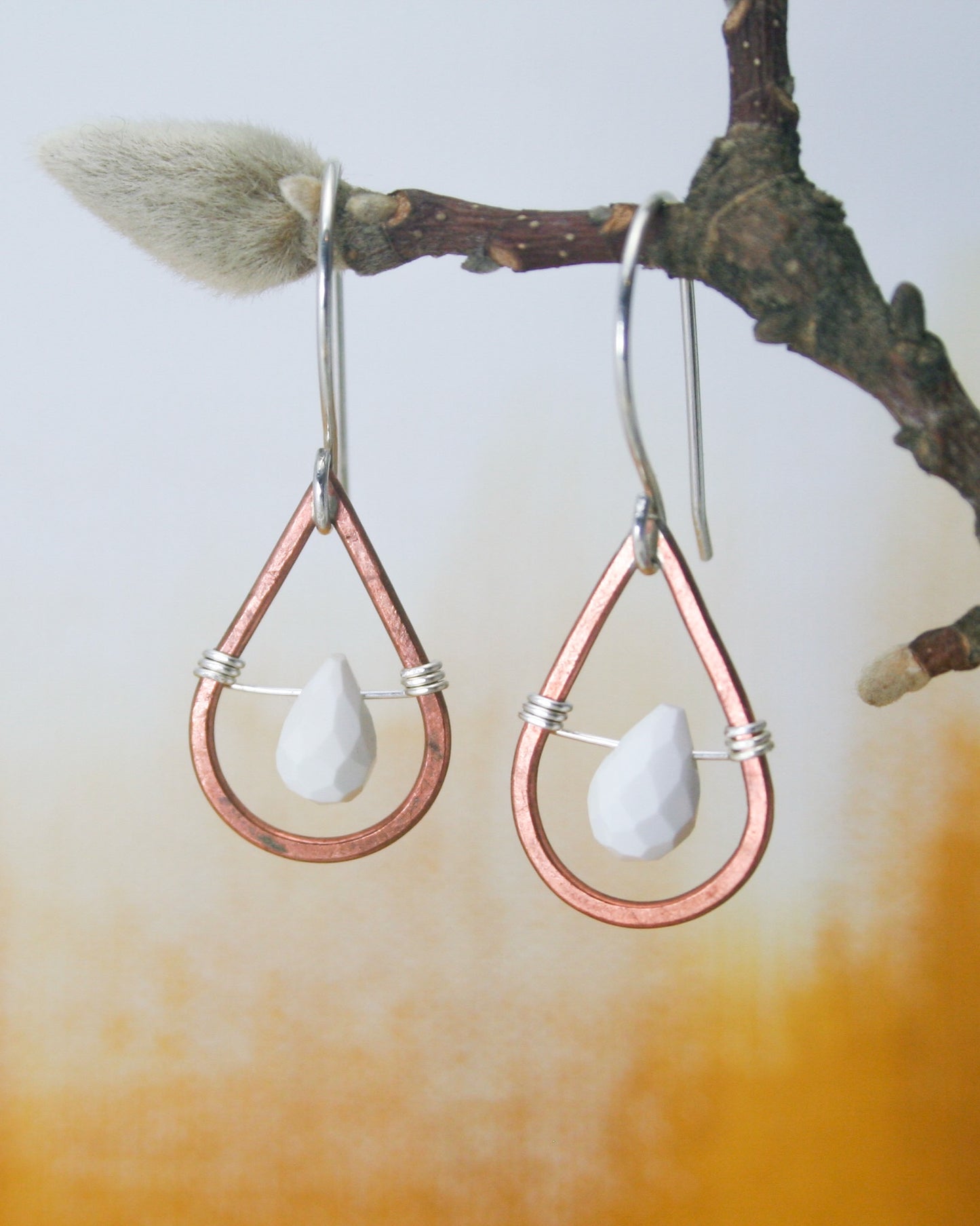 Whimsy drops copper small earrings with gemstone drop [made to order]