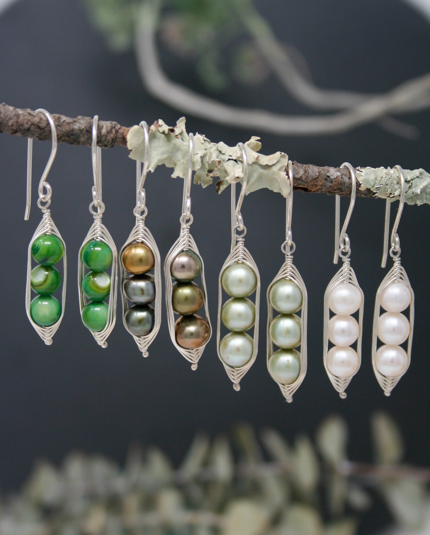 Three peas in a pod earrings [made to order]