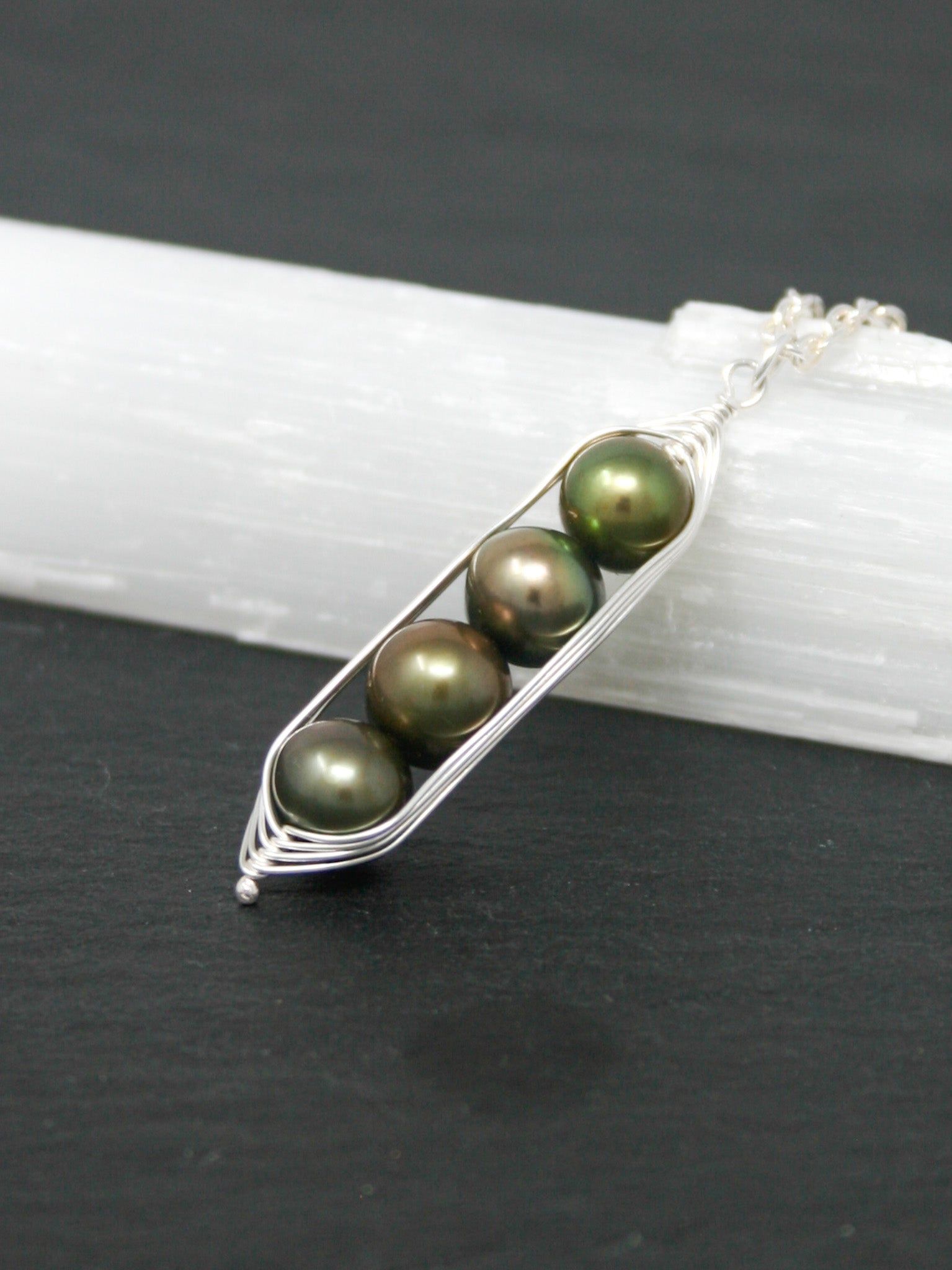 Pea pod necklace, Seed, growth, Pearl pendant, science present, botanical gardener, nature, growth, peas in a pod, close fashion gift birthstone