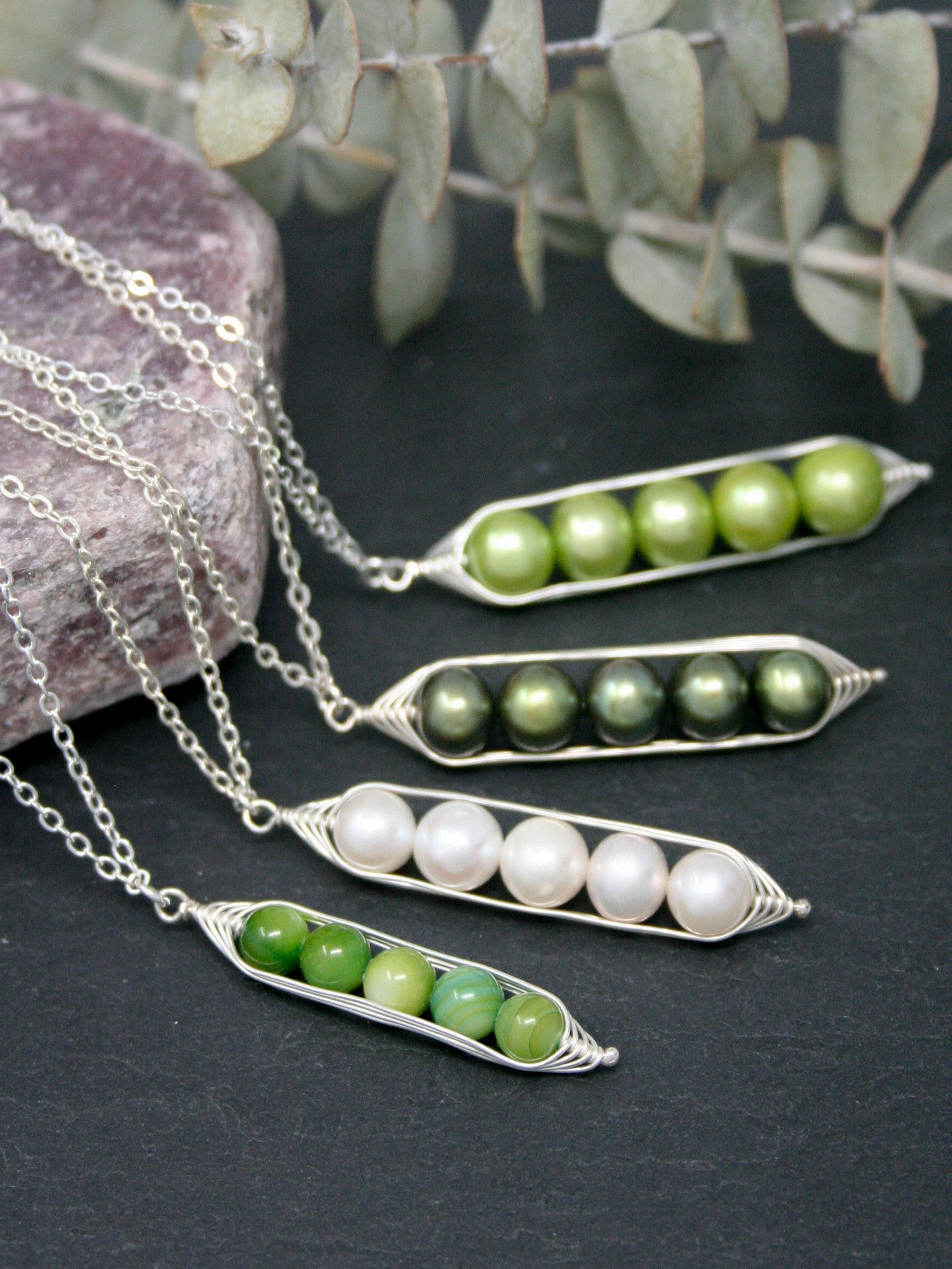 Personalised peas in store a pod necklace