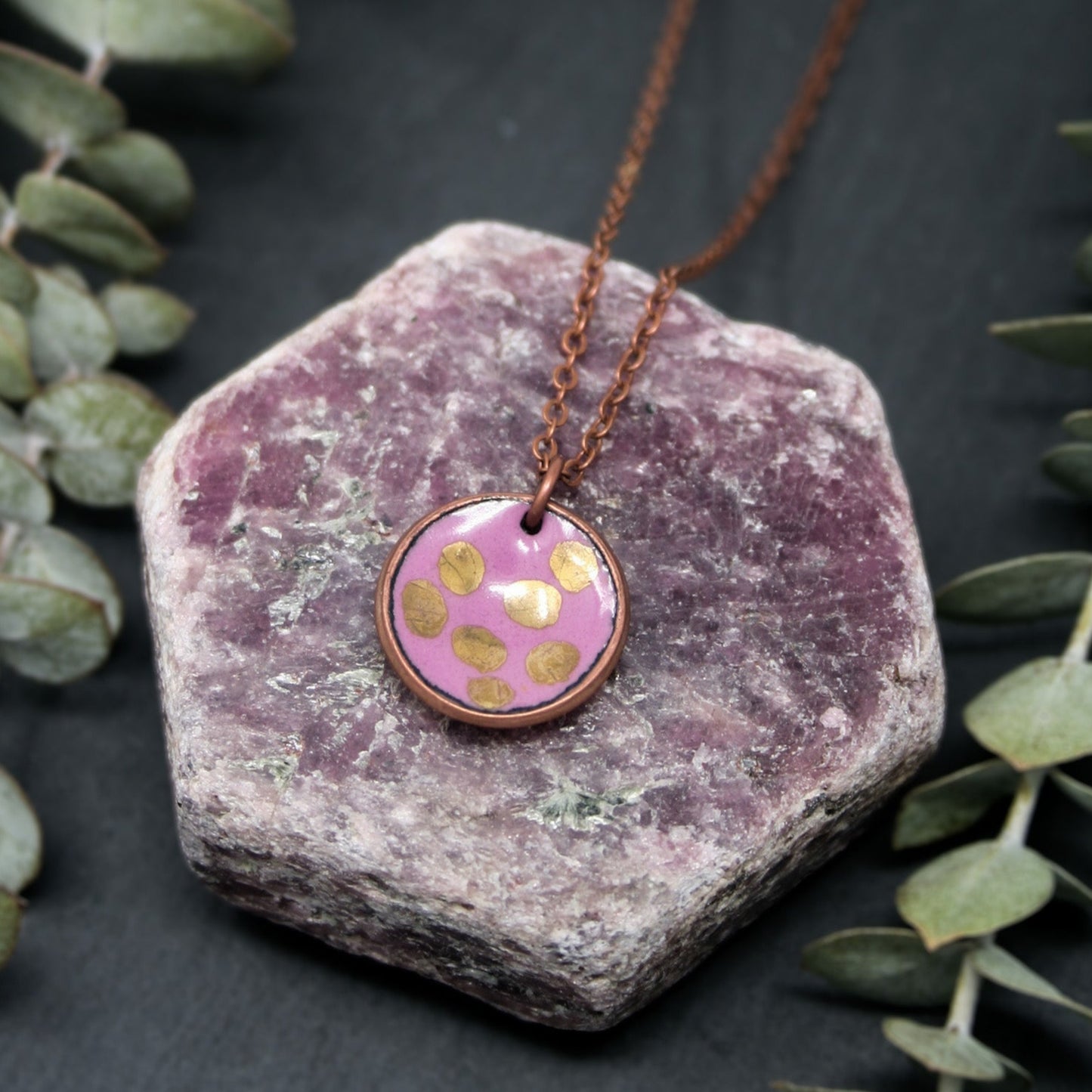 Gold dots & blush penny pendant necklace [ready to ship]