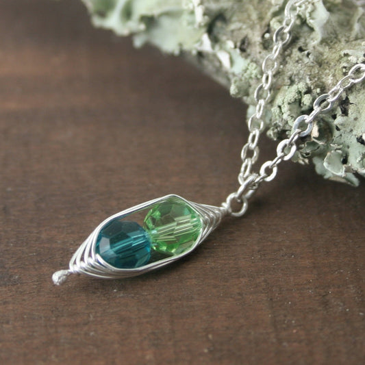 Personalized birthstone Pea pod necklace with Crystals [made to order]