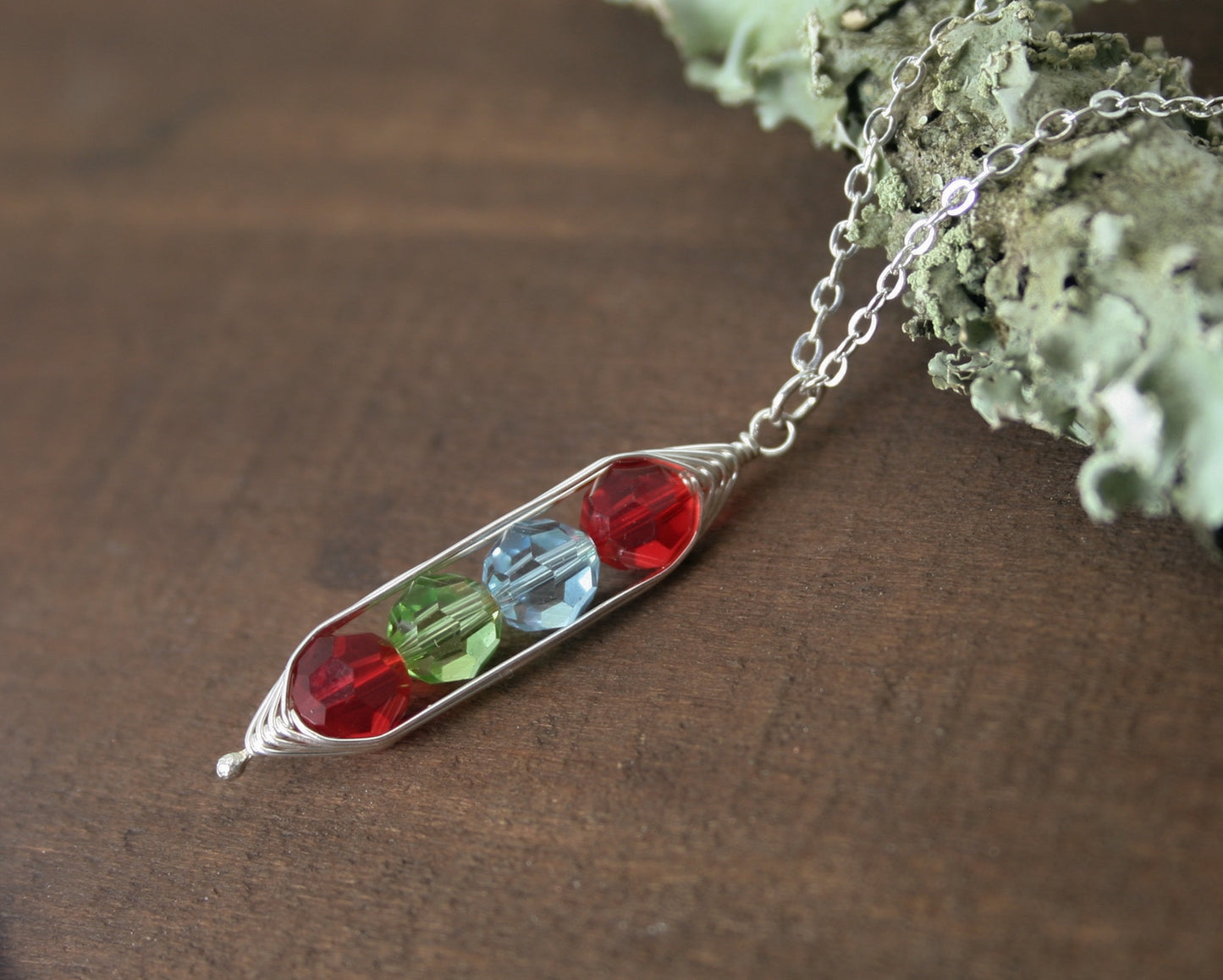 Personalized birthstone Pea pod necklace with Crystals [made to order]