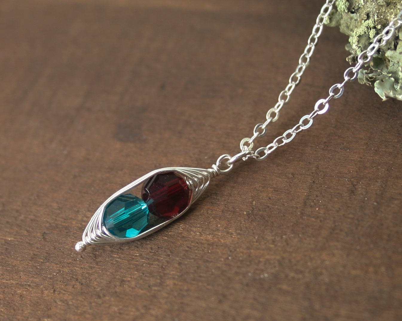 Personalized birthstone Pea pod necklace with Crystals [made to order]