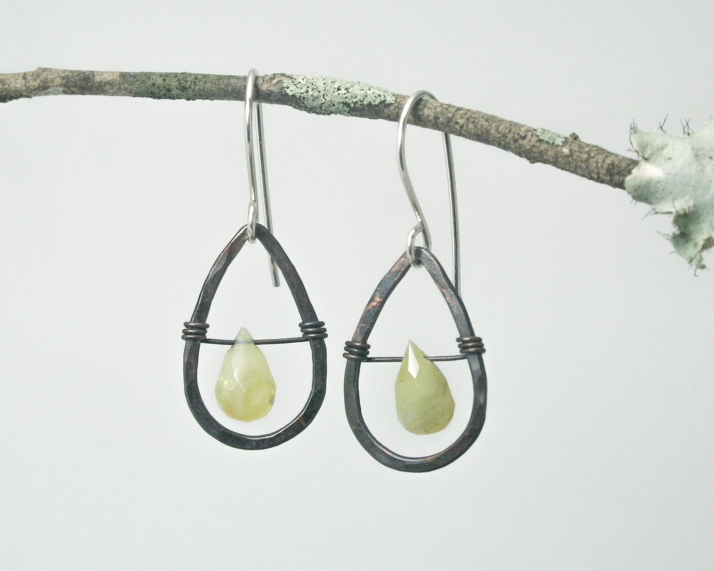 Whimsy drops dark patina small earrings with gemstone drop [made to order]