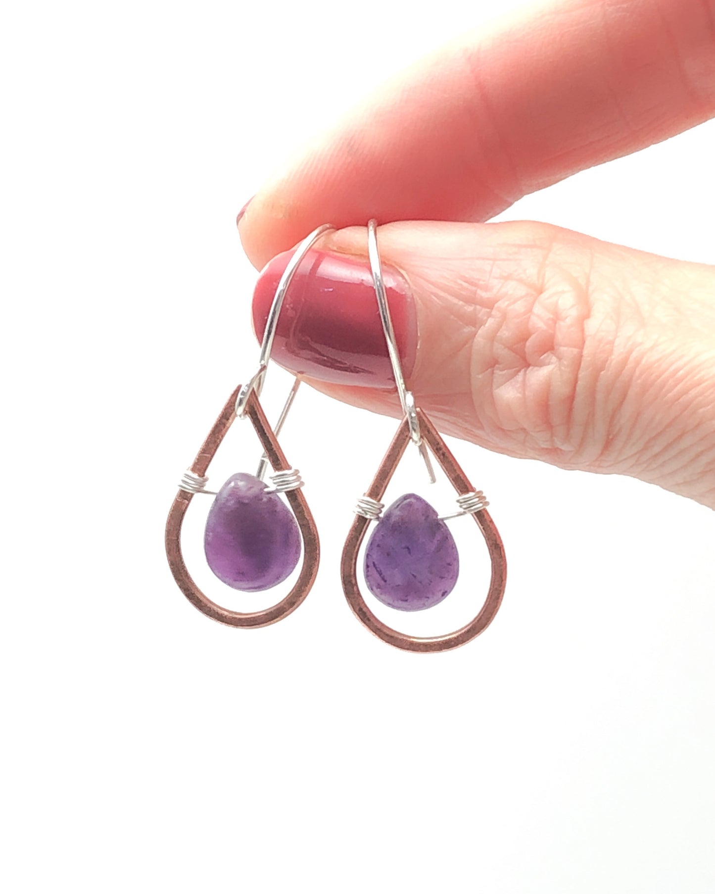 Whimsy drops copper small earrings with gemstone drop [made to order]