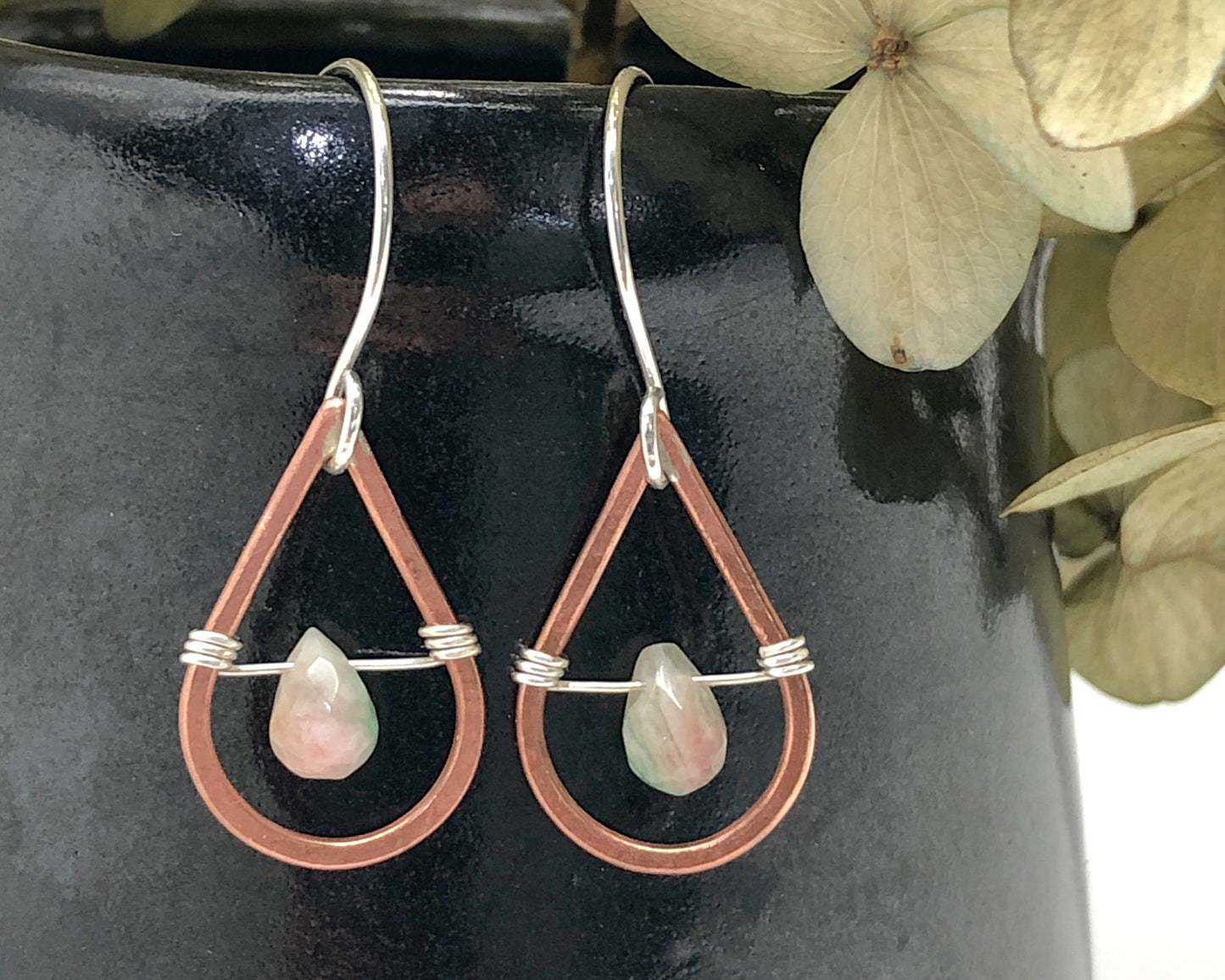 Whimsy drops copper small earrings with gemstone drop [made to order]