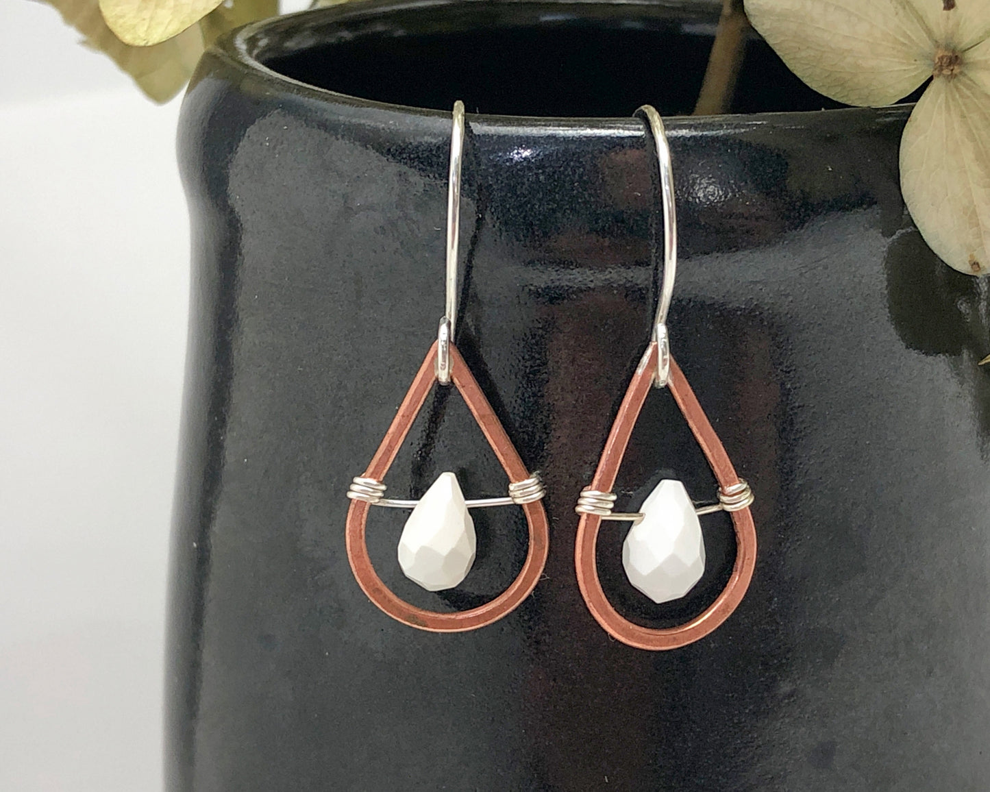 Whimsy drops copper small earrings with gemstone drop [made to order]