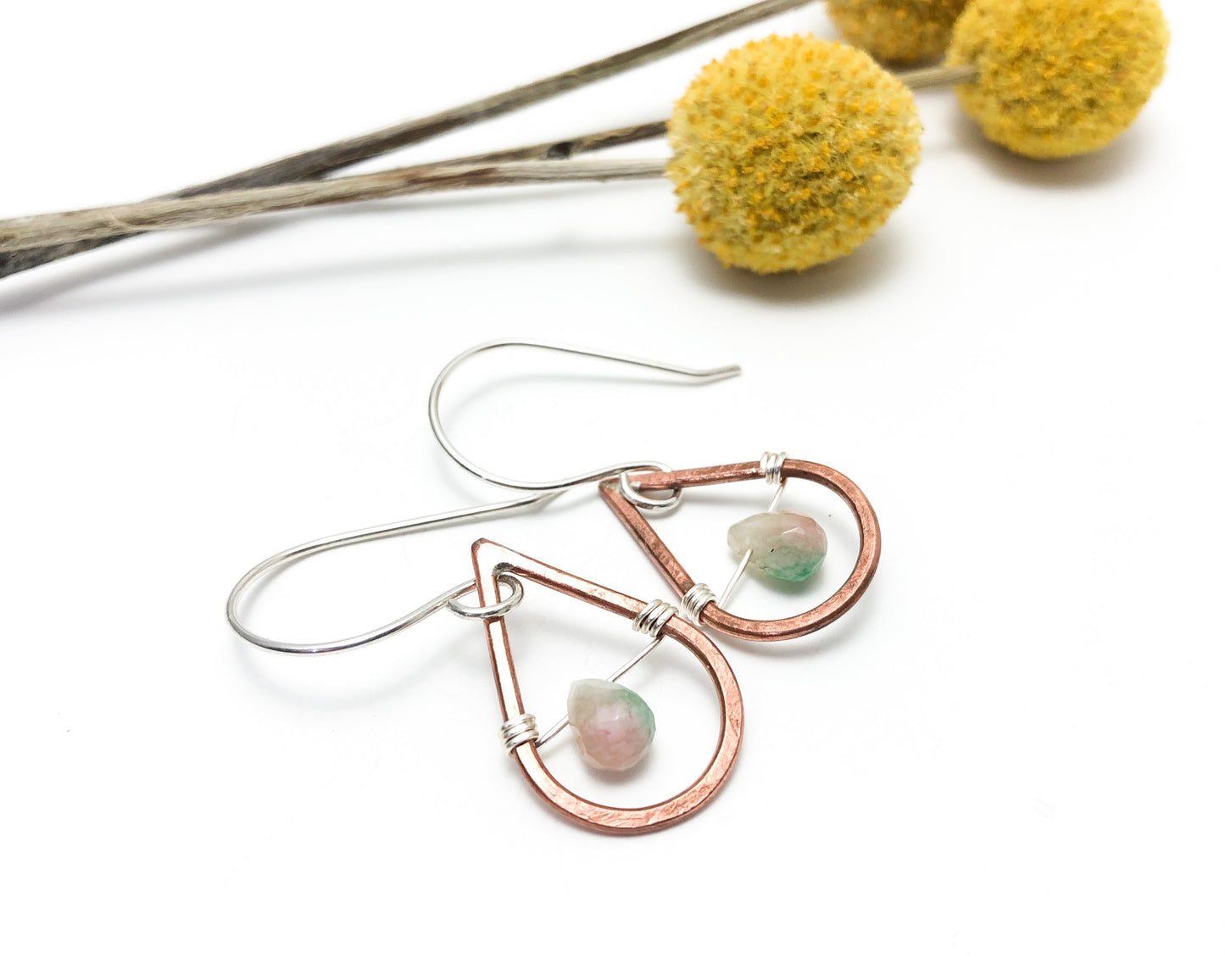 Whimsy drops copper small earrings with gemstone drop [made to order]