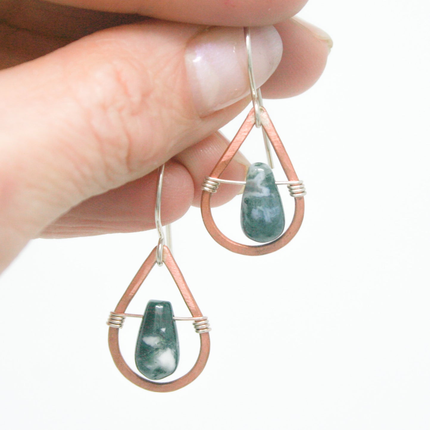 Whimsy drops copper small earrings with gemstone drop [made to order]