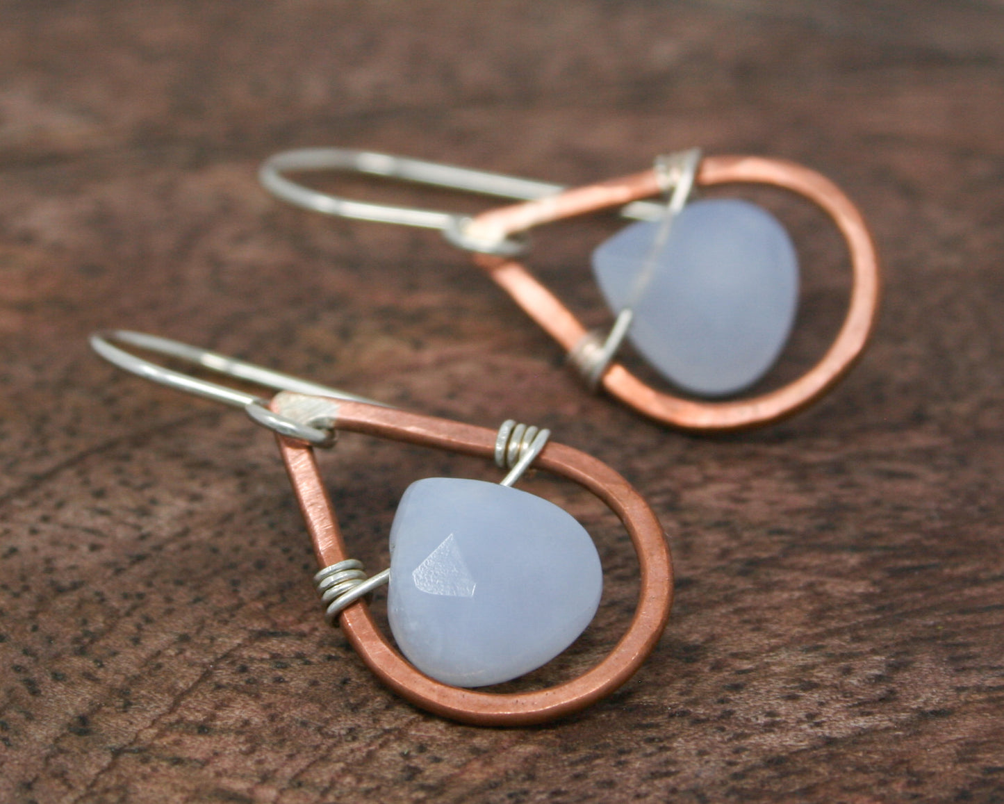 Whimsy drops copper small earrings with gemstone drop [made to order]